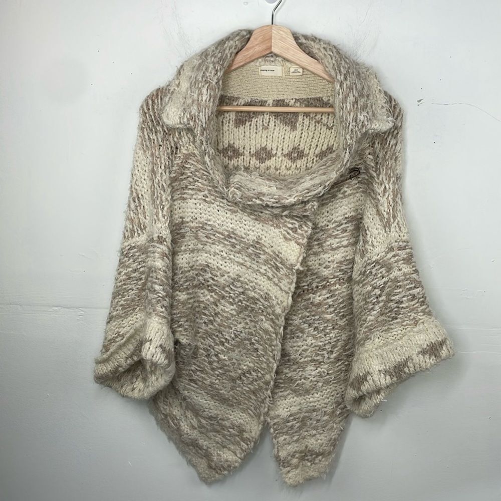 Sleeping On Snow Sweater Womens Beige Cardigan Open Asymmetrical Flowy XS